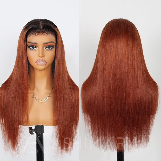 Ginger Ombre Silky Blunt Cut Glueless 13x4 Frontal Lace Wig