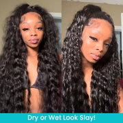 Pull Go 13x6 Full Wig Deep Wave Transparent Lace Frontal Wig Natural Black Color