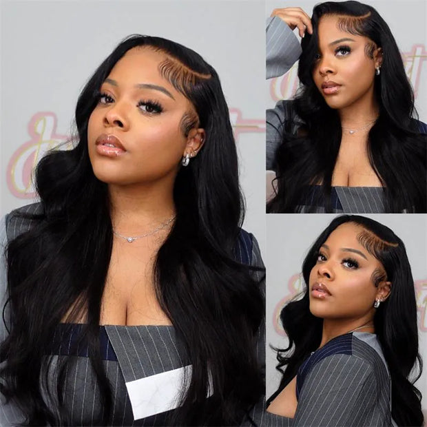 13x6 Full Transparent Lace Front Wigs Body Wave Natural Black Ashimary Hair