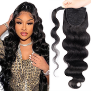 Long Ponytail Body Ashimary Wave Human Hair Extensions With Clip