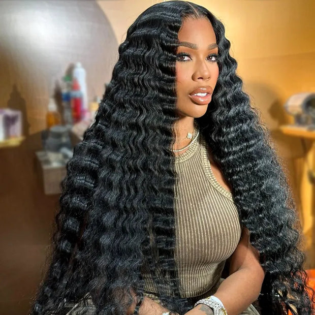 Loose Deep Wave 13x6 HD Lace Frontal Wig Natural Black Hair 28-40 Inch