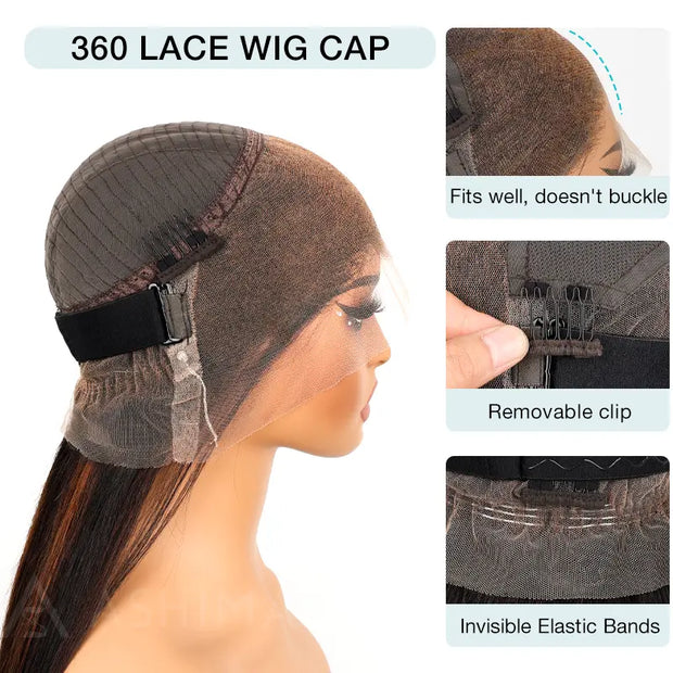 Ashimary  360 Skin Lace Cozy Invisi-Strap Deep Wave Dark Highlight Pre Everthing 360 Lace Frontal Glueless Install Wig