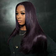 Salon Layered Cut Dark Plum Straight Wig Pull Go 13x4 Lace 