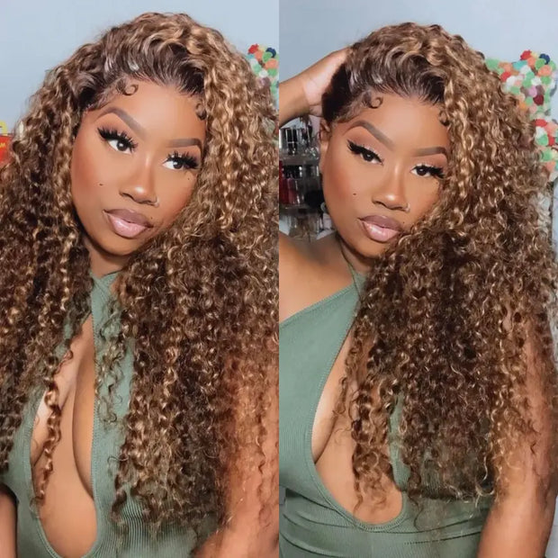 Water Wave Highlight Ombre Color Invisi-Strap™ Snug Fit 360 Skin Lace Frontal Wig Glueless Human Hair