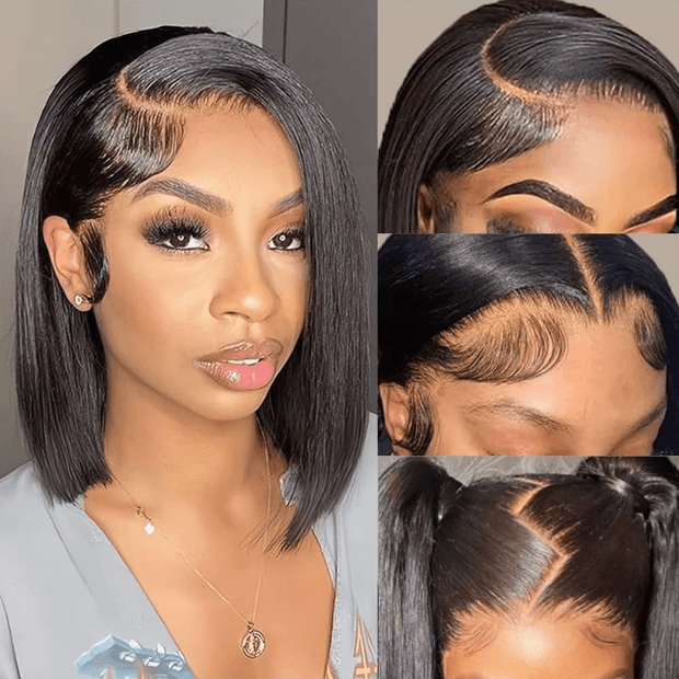 Super Easy Straight Bob Wear & Go Pre Cut HD Transparent Lace Closure Wig with Pre Plucked Hairline & Bleached Knot