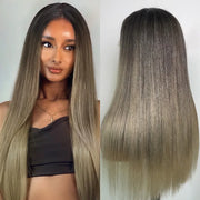 Straight Blonde Balayage with Dark Roots 13x4 Transparent Lace Frontal Clean Bleached & Pre-Plucked Wig Customized Color for Black Women