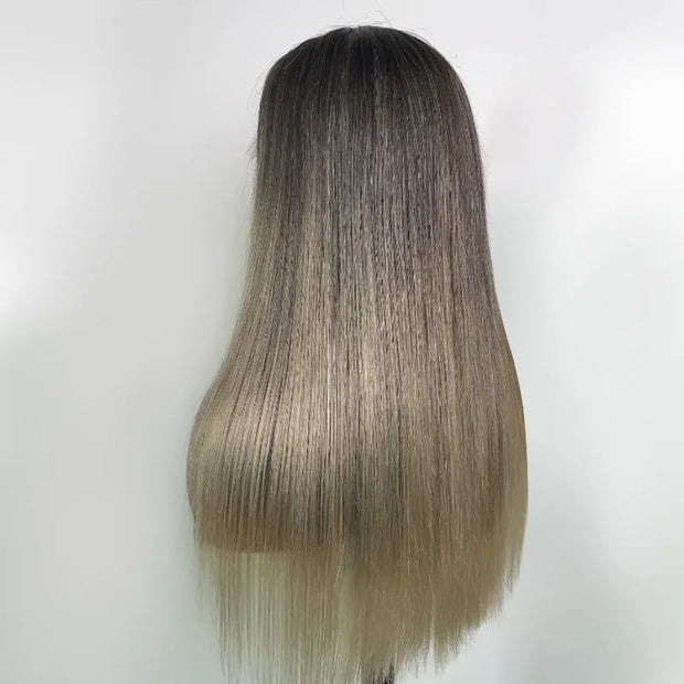 Straight Blonde Balayage with Dark Roots 13x4 Transparent Lace Frontal Clean Bleached & Pre-Plucked Wig Customized Color for Black Women