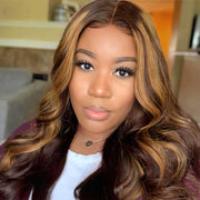 4/27 Brown Highlight Body Wave Glueless Lace Closure Wig