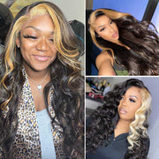 Blonde Skunk Stripe Hair Body Wave 13*4 Lace Frontal Wigs Brazilian Human Hair