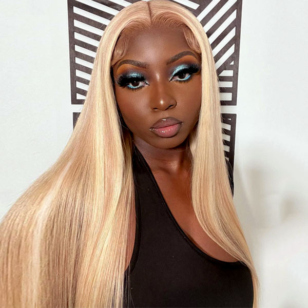 Flash Sale Customized Peachy Champagne with Blonde Highlight Wig Transparent Lace Front Wigs Ashimary Human Hair