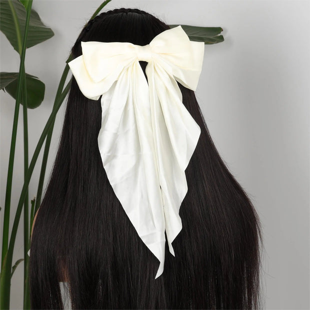 Ashimary White Super Big Bow Hair Clips Knotted Bowknot Spring Snap Barrettes Hair Clips with Long Ribbon