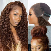 Chocolate Brown Water Wave Invisi Strap Snug Fit 360 Melting Lace Frontal Bleached Knots Glueless Lace Wig