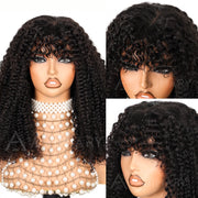 Curly Bangs Clip In Bang with Temples Hand-Tied Melt Lace 