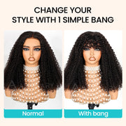 Curly Bangs Clip In Bang with Temples Hand-Tied Melt Lace 