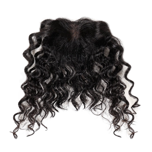 Curly Bangs Clip In Bang with Temples Hand-Tied Melt Lace 