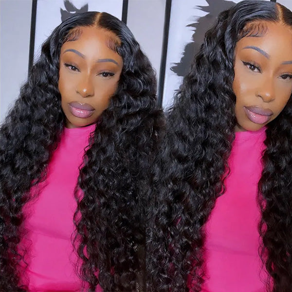 Pre Cut Lace Deep Wave Glueless Wig with Pre Plucked Hairline & Bleached Knots