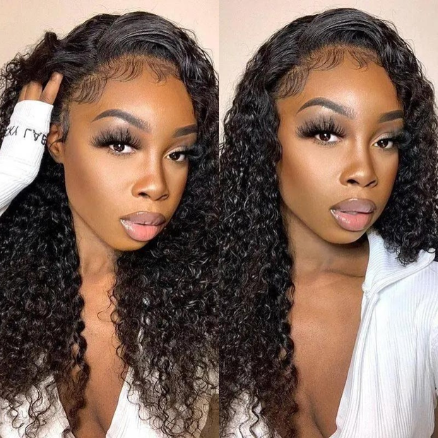 24" Jerry Curly / Water Wave / Deep Wave 13x4 Transparent Lace Frontal Wig Human Hair