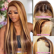 Flash Sale Brown Highlight Color Straight 13x6 Lace Frontal Wig Pre Bleached & Pre PluckedFlash Sale Brown Highlight Color Straight 13x6 Lace Frontal Wig Pre Bleached & Pre Plucked