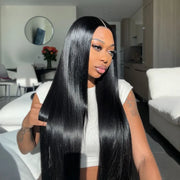 Flash Sale 4x4 Transparent Lace Closure Wig Straight Natural Black 150% Density