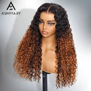 Glueless 360 Invisi Strap Upgrade Cap Lace Frontal Wig Brown Ombre With Black Roots Water Wave With Pre-Bleached Seamless Knots