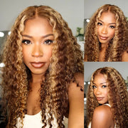 Rich brown highlight water wave wig