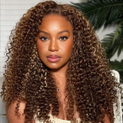 Rich brown highlight kinky curly wig