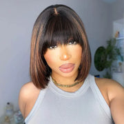 Put On and Go Black Brown Highlight Layered Cut Yaki Straight 3x1 Minimalist Lace Bob 