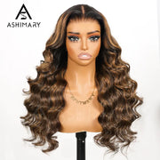 Balayage Highlights Dark Roots Body Wave 360 Skin Lace Frontal Wig