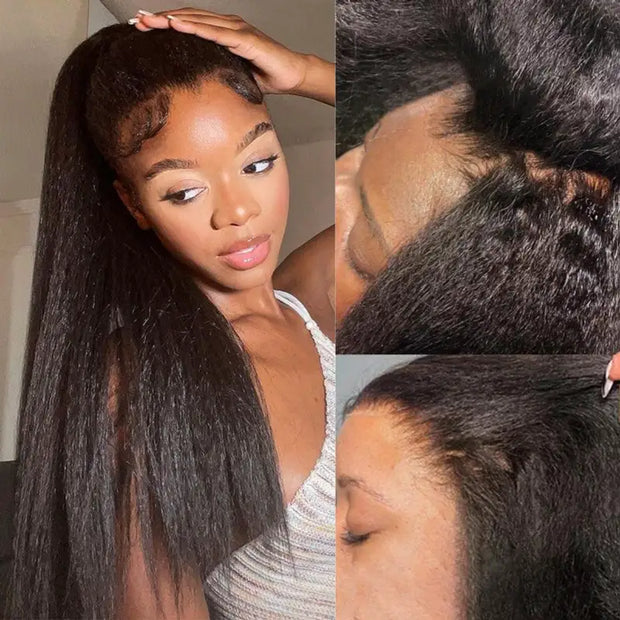 Super Natural Kinky Straight Invisi-Strap? Snug Fit 360 Transparent Lace Frontal Bleached Knots Pre Cut Wig