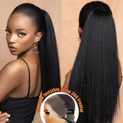 Super Natural Kinky Straight Invisi Strap Snug Fit 360 Transparent Lace Frontal Bleached Knots Pre Cut Lace Wig