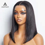 Glueless Double Drawn Blunt Cut Bob Transparent Lace Wig 10A Double Drawn Human Hair