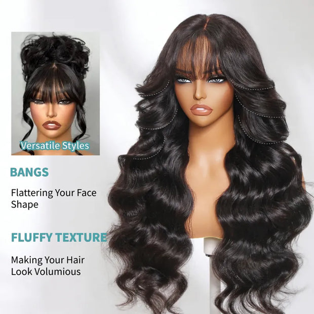 Layer Cut Body Wave With Bang 360 Invisi Strap Lace Frontal Wig Glueless Salon Hairstyles