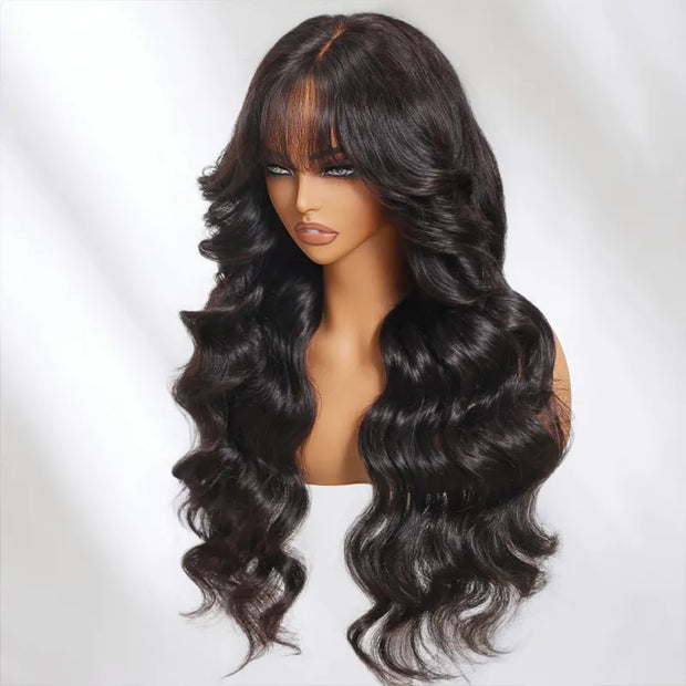 Layer Cut Body Wave With Bang 360 Invisi Strap Lace Frontal Wig