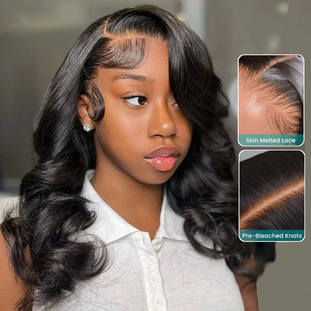 Low Maintaince Body Wave Wear & Go Pre-cut HD Lace Ready to Wear Bob Wig with Pre Plucked Hairline & Bleached Knots