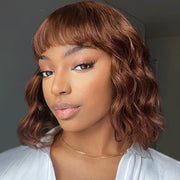 Ginger Brown 4x4 Lace Closure Loose Deep Wave Wig With Bangs