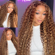 Honey Blonde Highlight Water Wave Pull Go 13x6 Full Skin Lace Wig