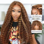 Honey Blonde Highlight Water Wave Pull Go 13x6 Full Skin Lace Wig