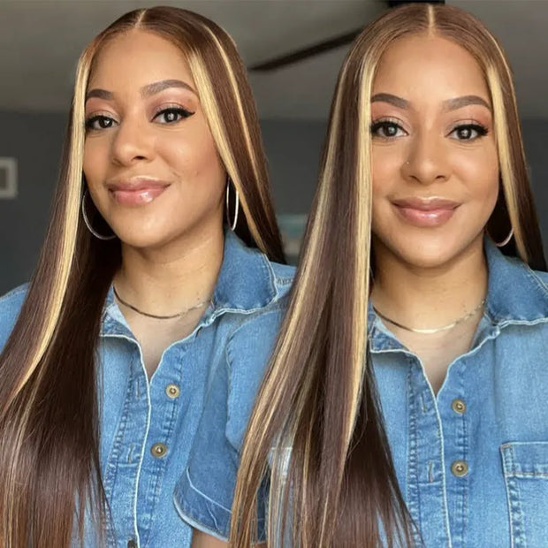 Pull Go 10x6 Lace Wig Honey Blonde Highlights on Brown Hair