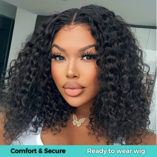 Short Deep Wave HD Transparent Lace Wigs With Pre-cut Lace Ready To ...