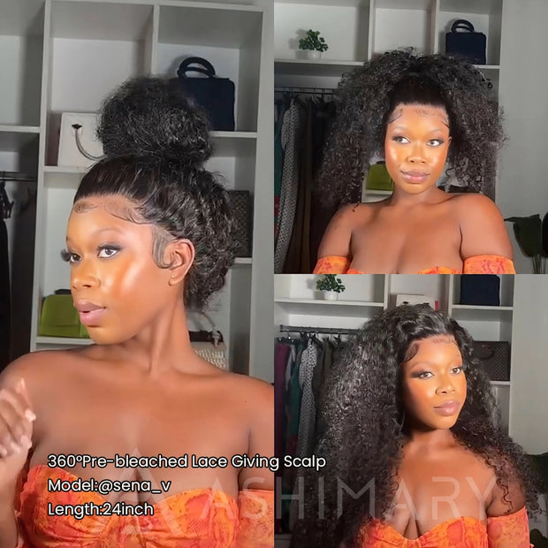 Water Wave Invisi Strap Snug Fit 360 Transparent Lace Frontal Bleached Knots Pre Cut Lace Wig