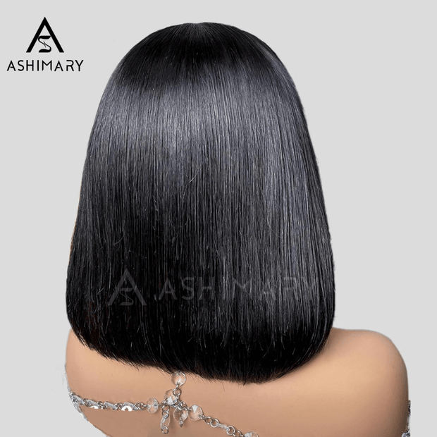 Glueless Double Drawn Blunt Cut Bob Transparent Lace Wig 10A Double Drawn Human Hair