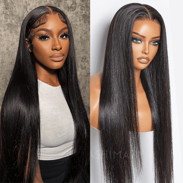 Ashimary Pull Go 13x6 Full Glueless Wig Transparent Lace Front Wig Straight Brazilian Human Hair