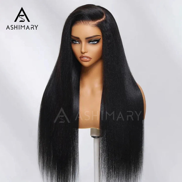 Pull Go 13x6 Full Wig Transparent Lace Parting Max Yaki Straight Wig Natural Black Color Ashimary Hair