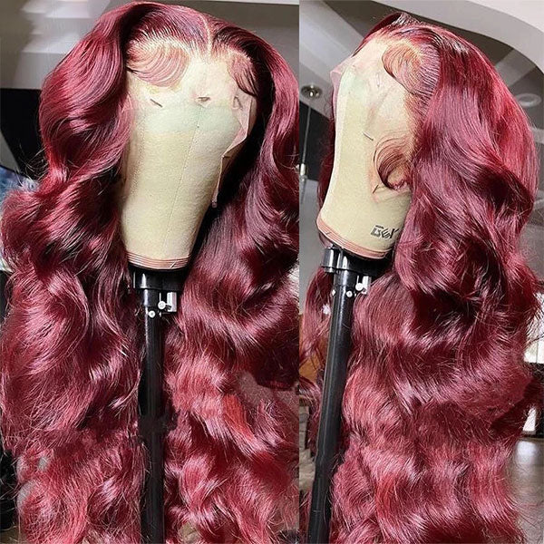 Body Wave 99J Burgundy Curly Wig 13*4 13*6 Frontal Wigs Ashimary Virgin Hair Front Wigs