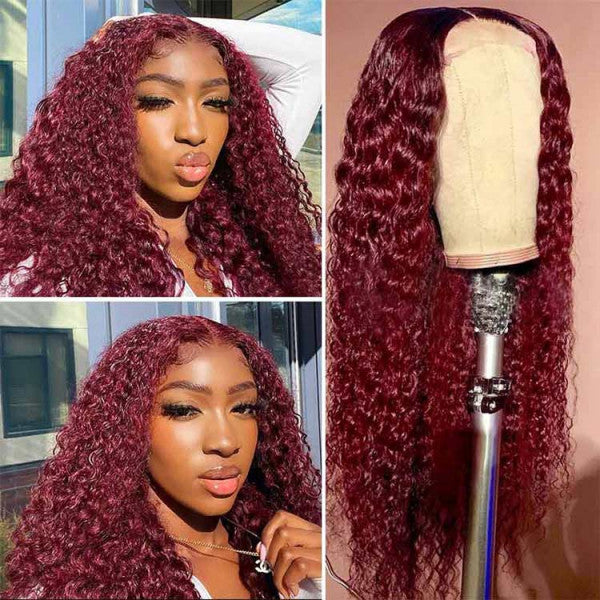 99J Burgundy Water Wave Curly Lace Wig Frontal Wigs 13x4 13x6 Ashimary Virgin Hair Front Wigs - Image