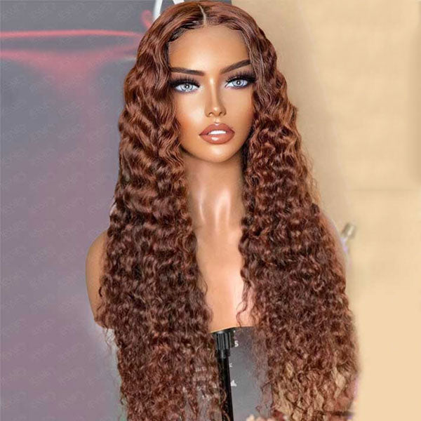 Copper Brown Wig Deep Wave Frontal Wig Luxurious Customization Ashimaryhair 4390