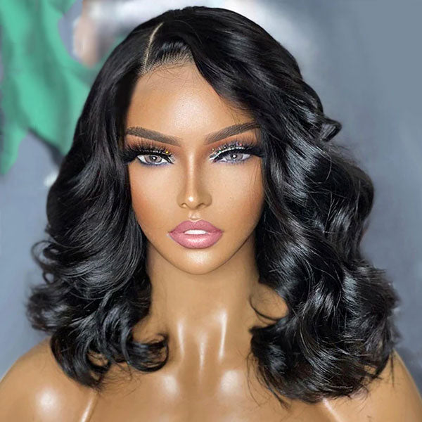 Pre-Styled Body Wave Short Bob Wig Transparent Lace Frontal Wigs ...