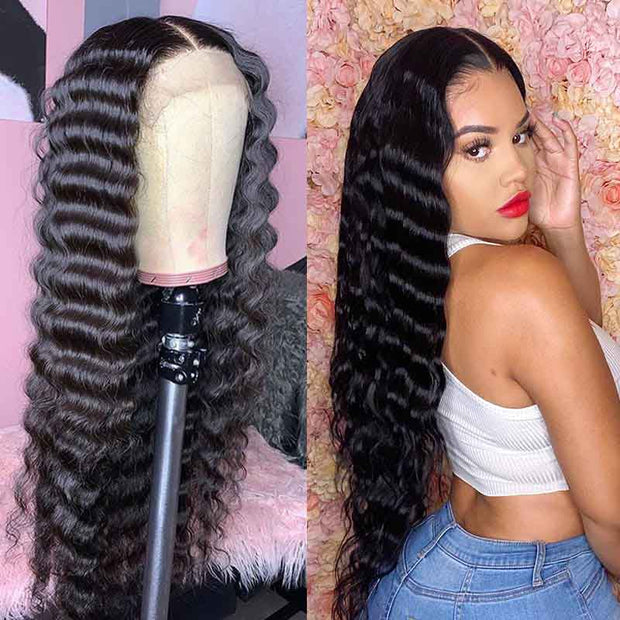 Ashimary Glueless Wigs with Natural Hairline Loose Deep Wave 4*4 Lace Closure Wig Brazilian Virgin Hair